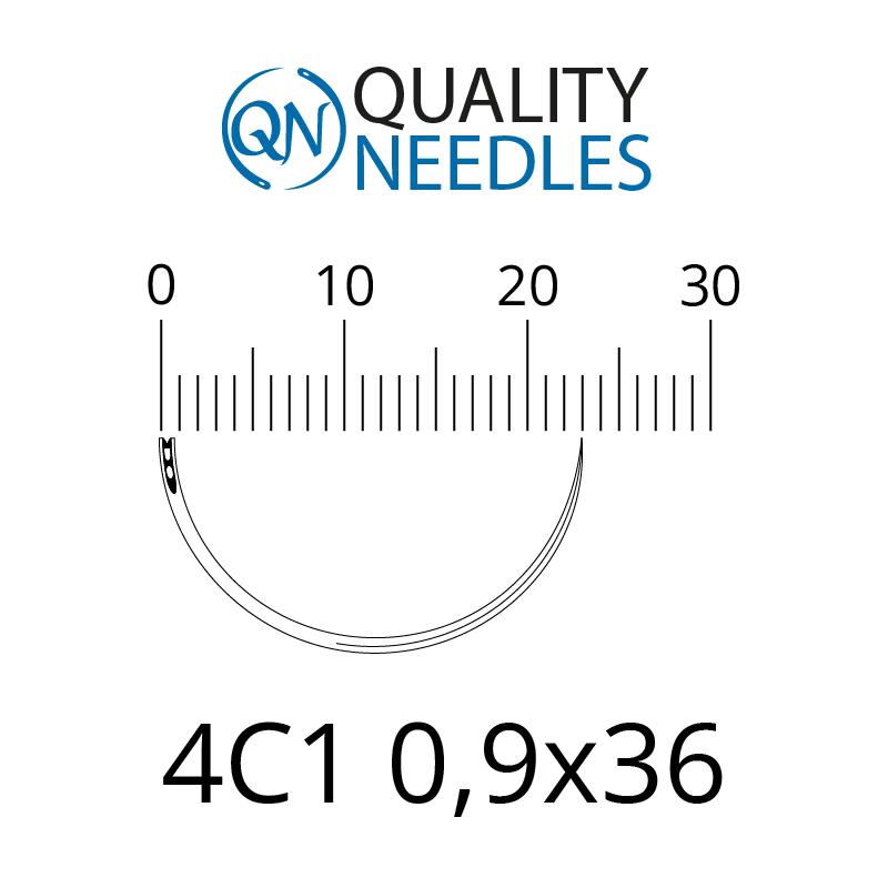 Голки хірургічні зворотно-ріжучі, 4/8 (1/2), пружинне вушко, розмір 0,9х36 мм, 10 шт.